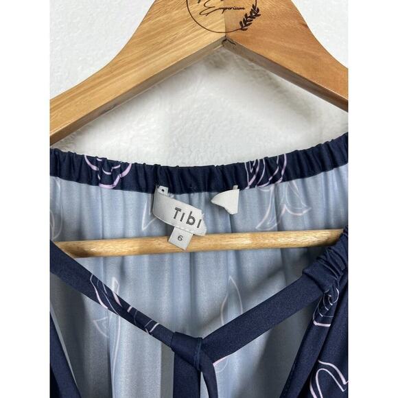 Tibi Remi Print Jersey Midi Dress Size 6 Navy Shirred Long Sleeves - Picture 3 of 7